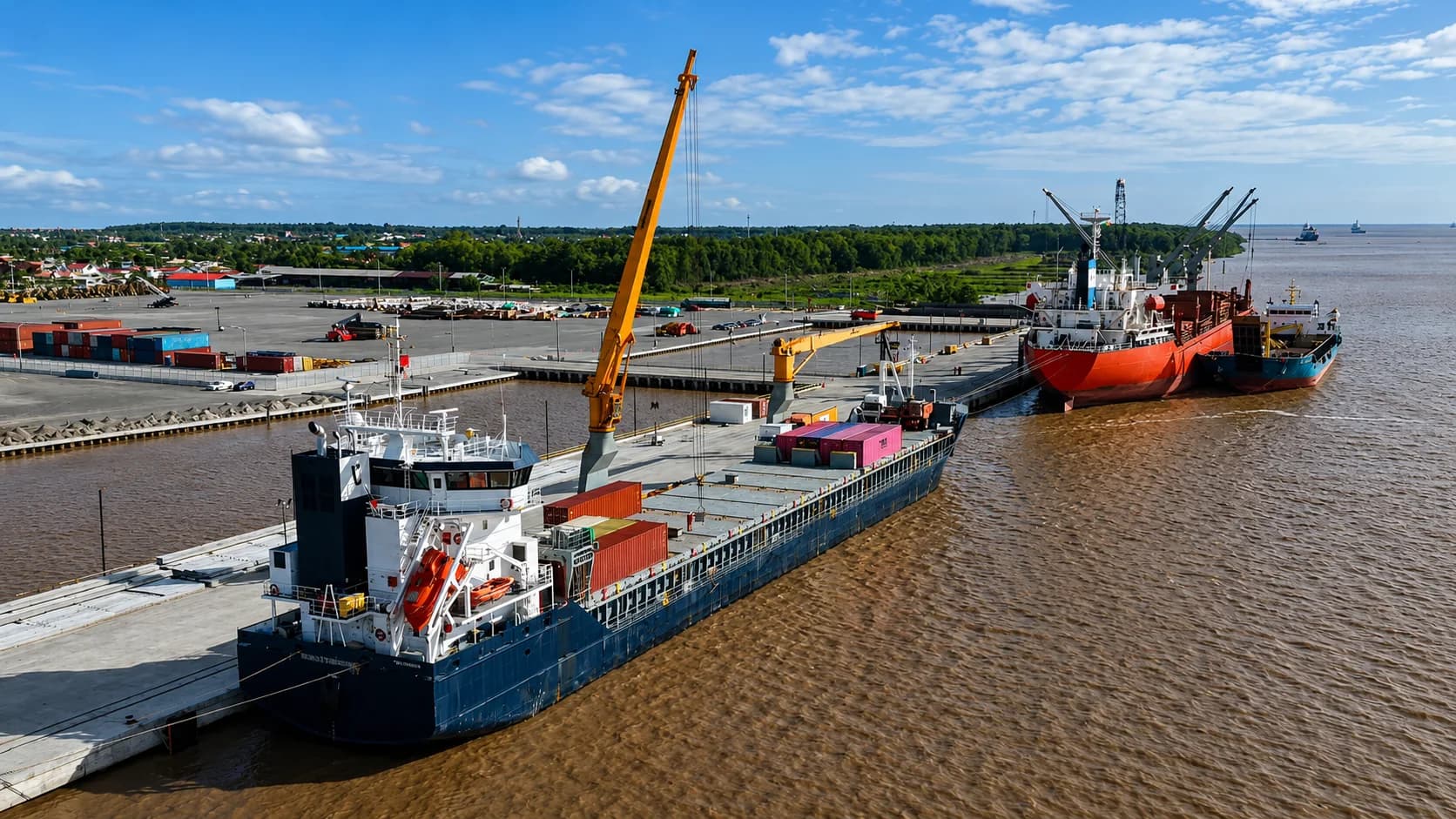 A handysize vessel and a cargo vessel berthed simultaneously at Tristar Port of Guyana.